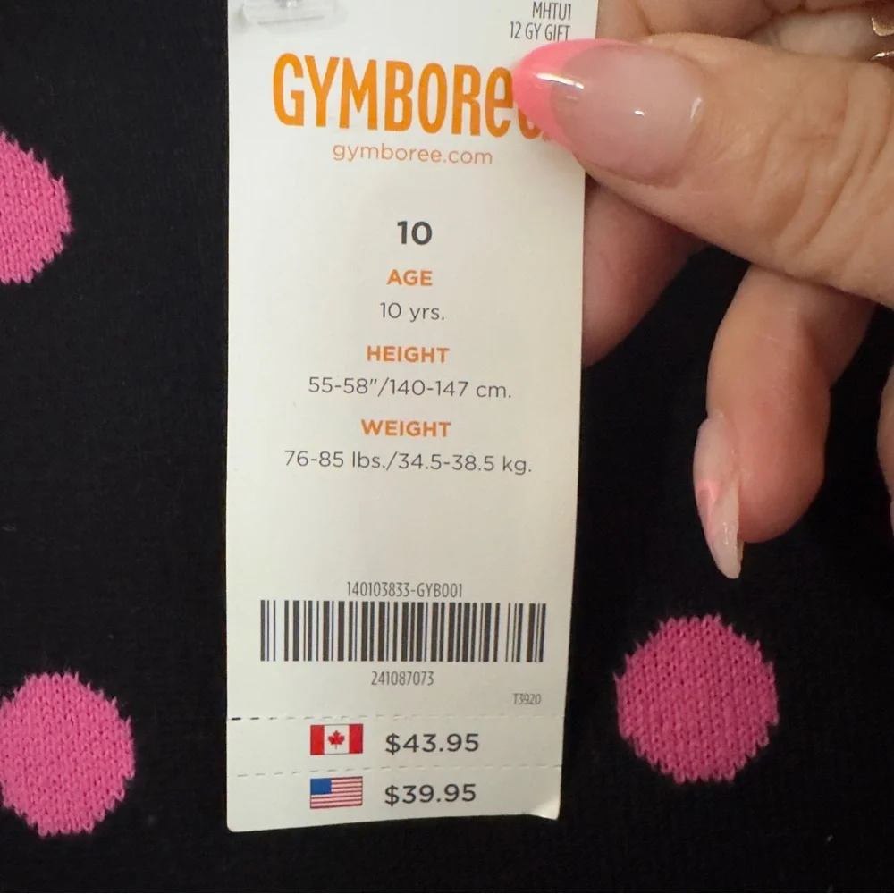 NWT, Gymboree Black Dress with Pink and White Polka Dots, Size 10